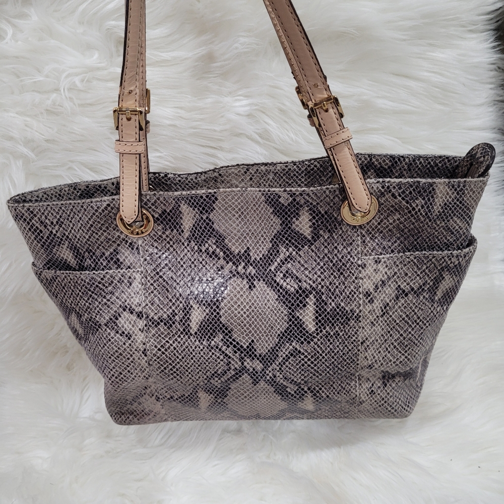 Michael Kors Python Snake Print Gray Leather Tote… - image 3